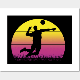 Travel back in time with beach volleyball - Retro Sunsets shirt featuring a player! Posters and Art